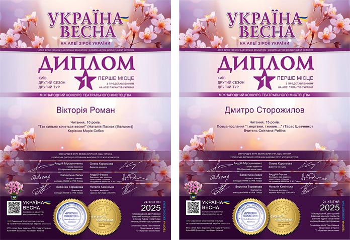 Дипломи конкурсу Україна-Весна на Алеї Зірок України
